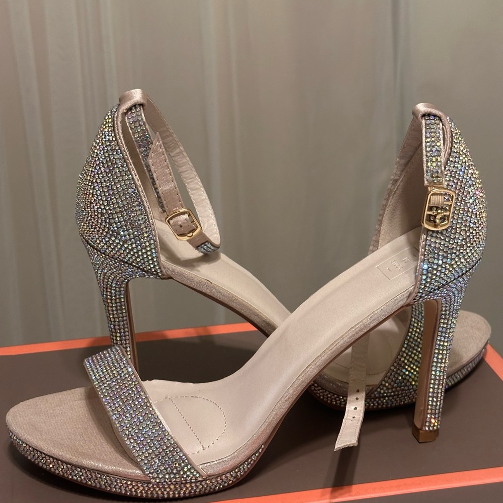 David's Bridal Silver Rhinestone Sandals worn once